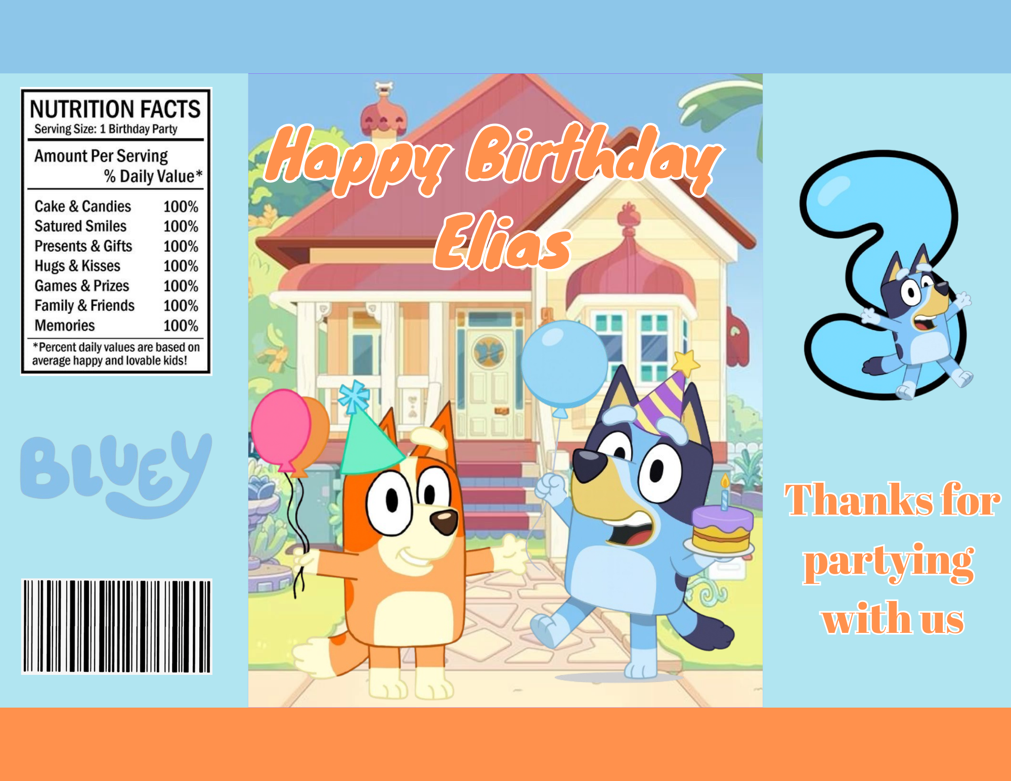 Custom Bluey Kids Birthday Party Favors