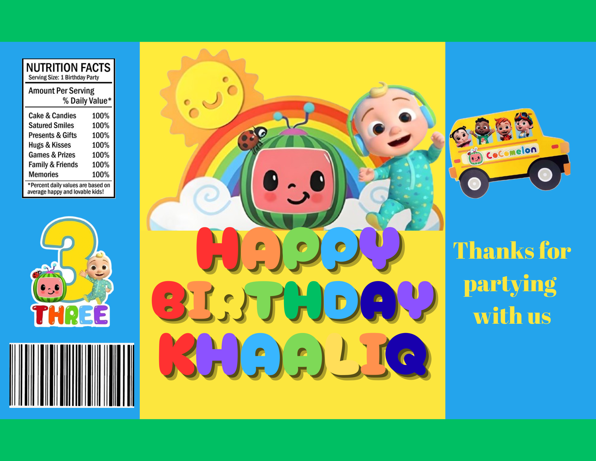 Custom Cocomelon Kids Birthday Party Favors
