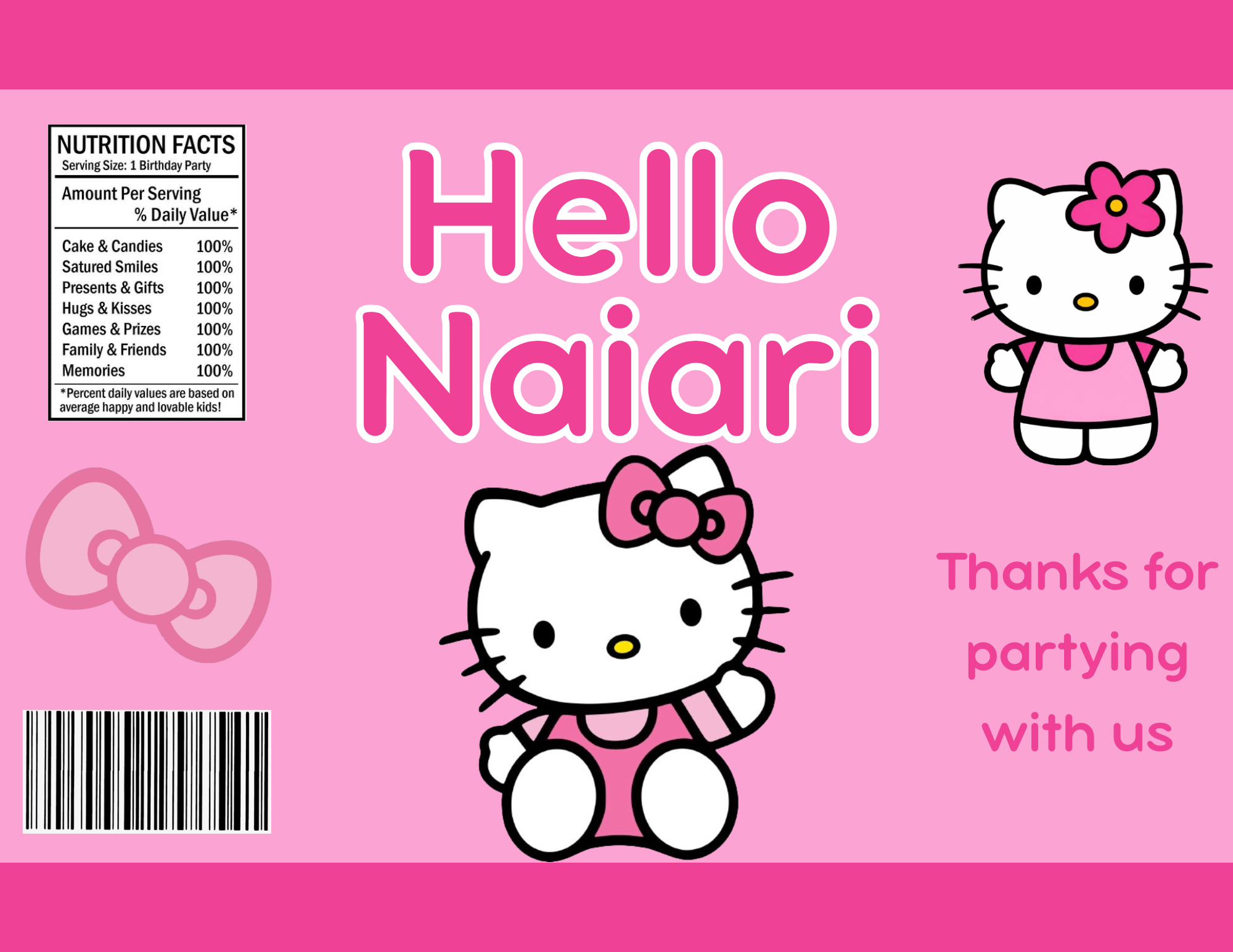 Custom PInk Hello Kitty Kids Birthday Party Favors