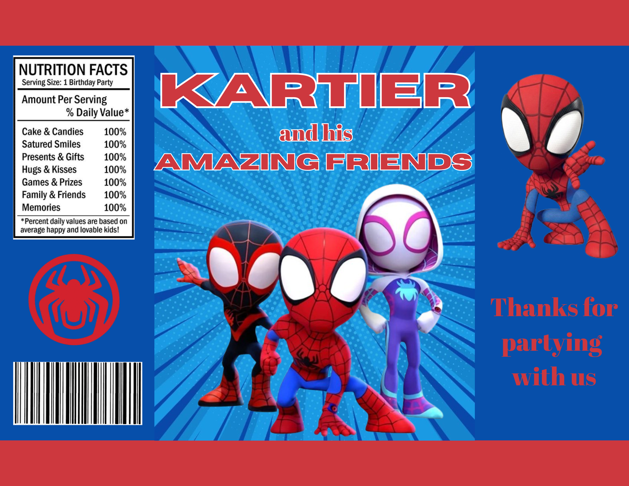 Custom Spidey and Friends Kids Birthday Party Favors