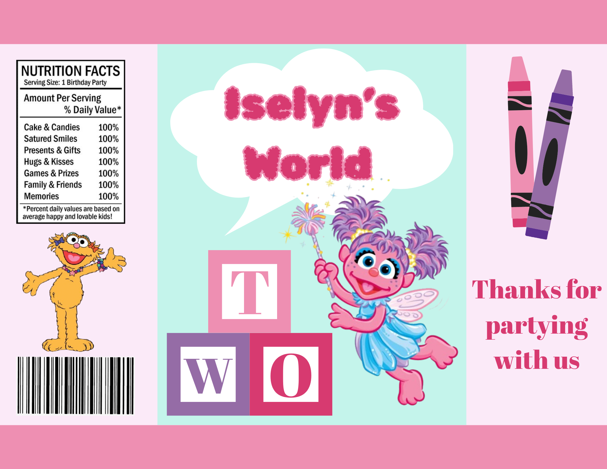 Custom Pink Elmo Birthday Party Favor Bundle- Chip Bags, Caprisuns, and Coloring Books