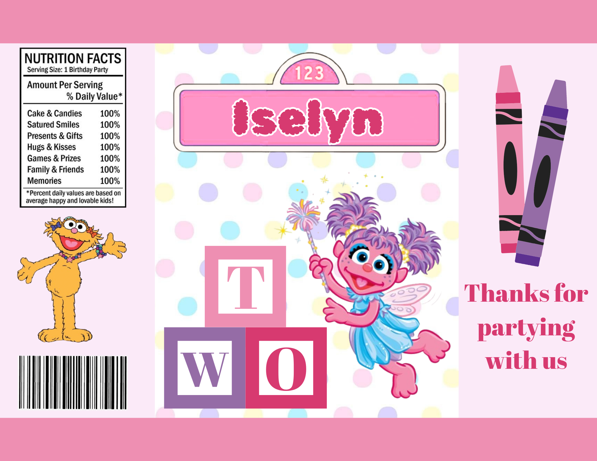 Custom Pink Elmo Kids Birthday Party Favors