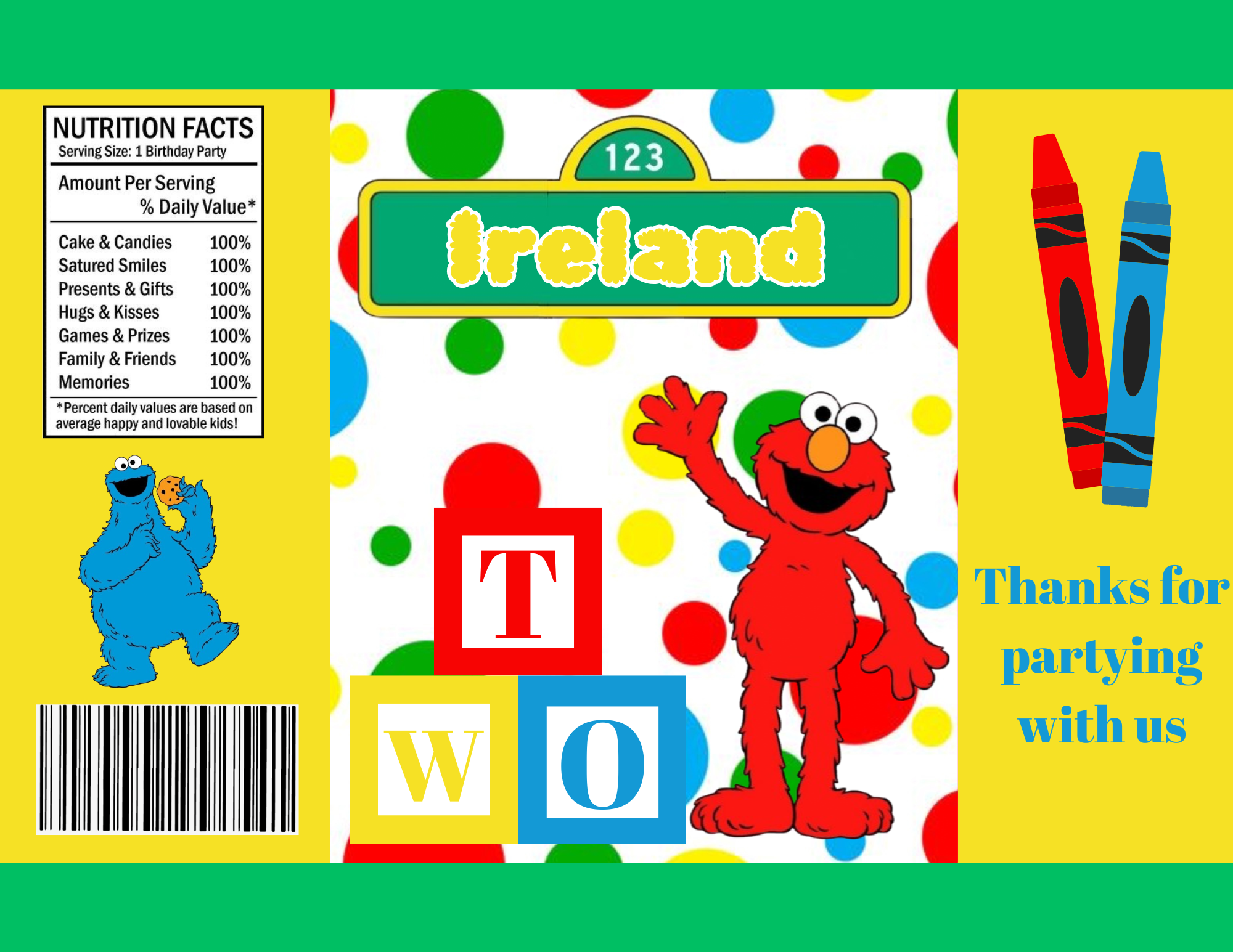 Custom Elmo Kids Birthday Party Favors
