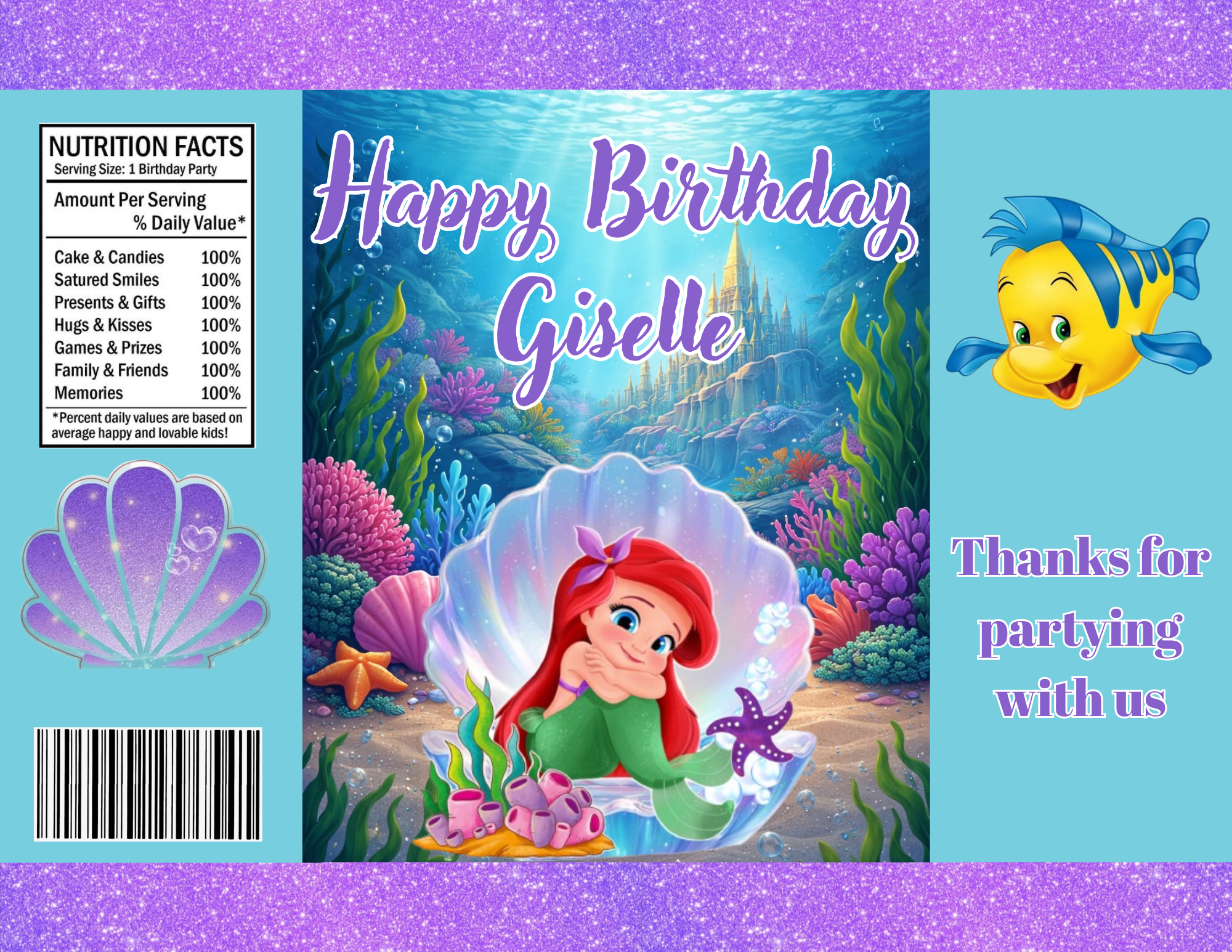 Custom Little Mermaid Kids Birthday Party Favors